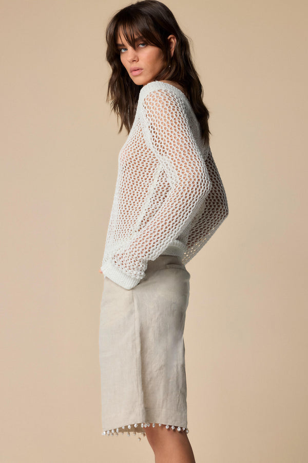 Stylish knit mesh sweater in white - Sweater M/L ERACLA