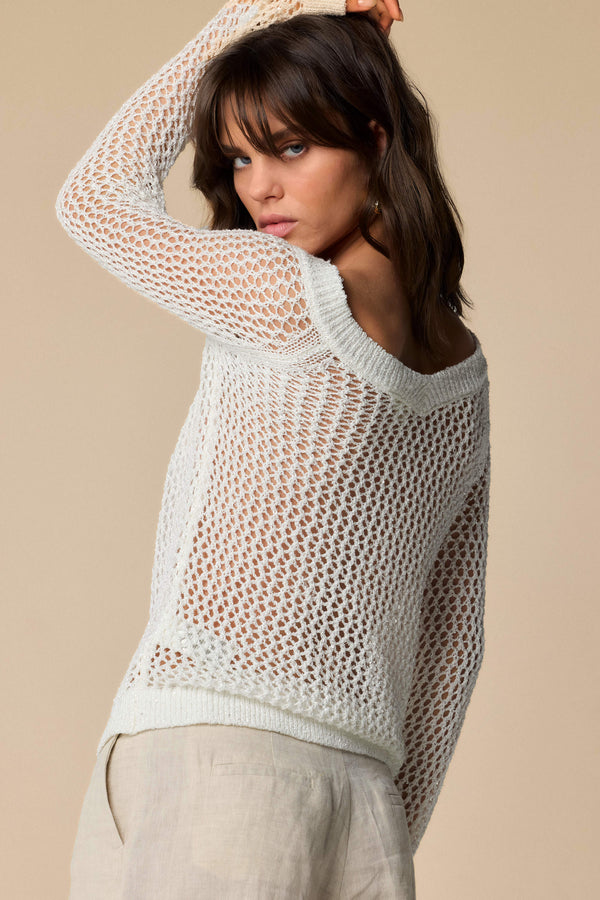 Stylish knit mesh sweater in white - Sweater M/L ERACLA