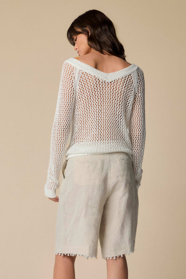 Stylish knit mesh sweater in white - Sweater M/L ERACLA