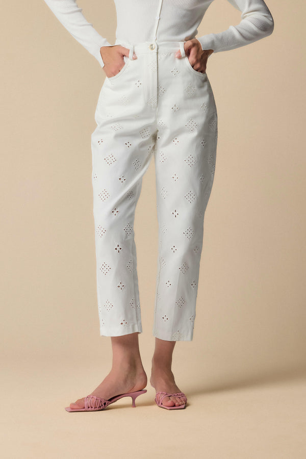 white petterned short leg trousers - Trousers COLOR JAVIER