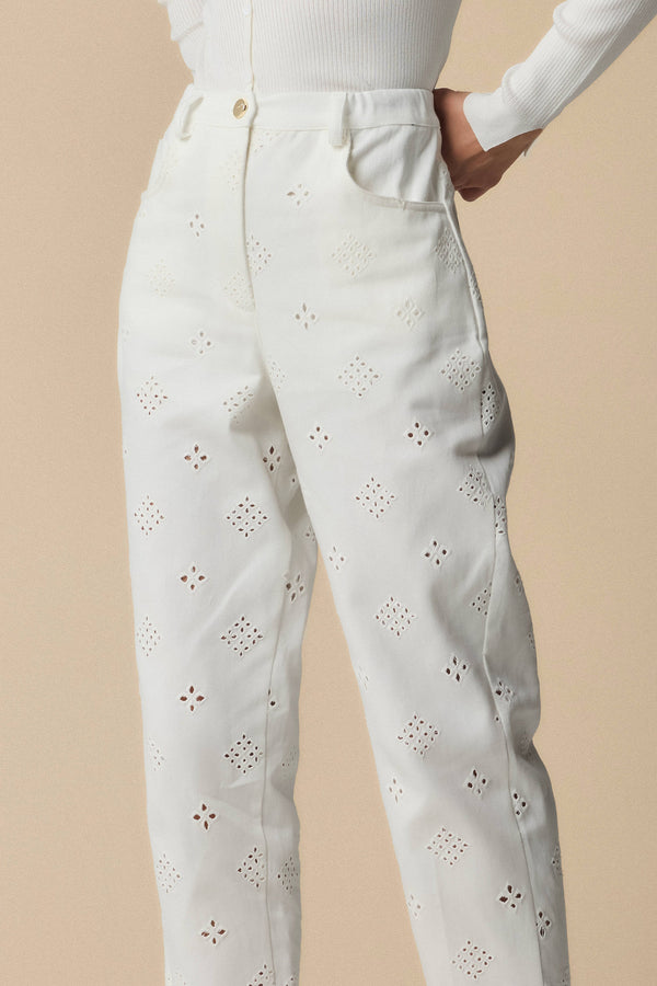 white petterned short leg trousers - Trousers COLOR JAVIER