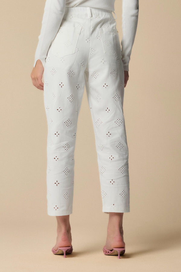 white petterned short leg trousers - Trousers Color JAVIER