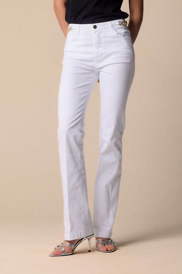 slim fit wide bottom jeans in white - Trousers COLOR CON APPLICAZIONE NICOLAS