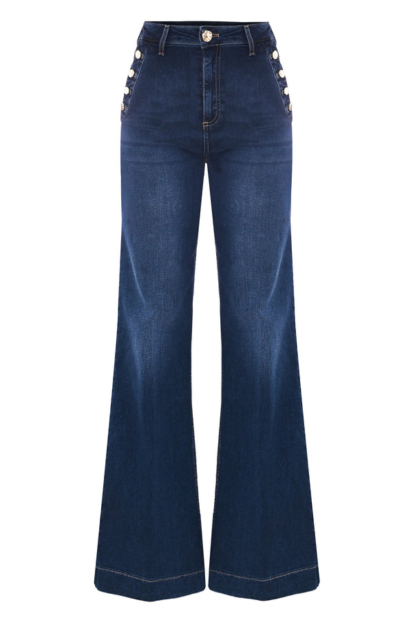 Chic elegant flared full length denim trousers - Trousers Denim ROONEY