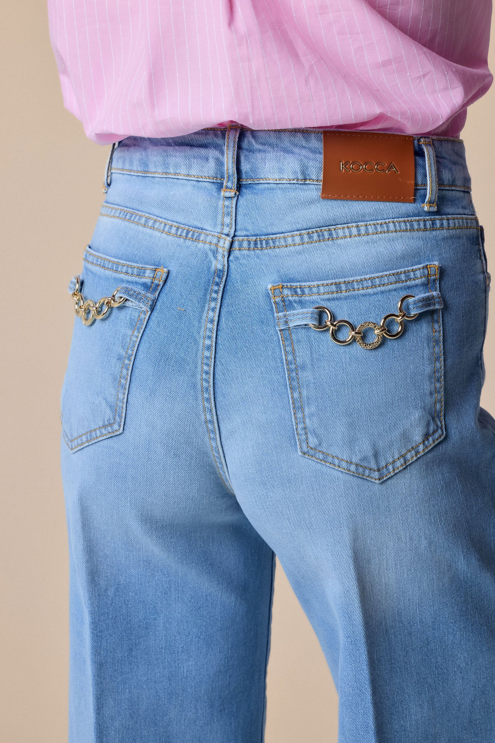 Womens Denim Jeans Kocca Donna Chic Elegant Flared Full Length