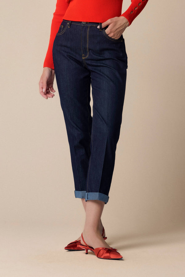 Stylish three quarter length dark denim trousers - Trousers Denim GRANT