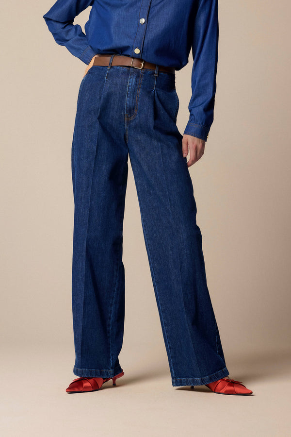 Elegant dark denim full length trousers - Trousers Denim BERT