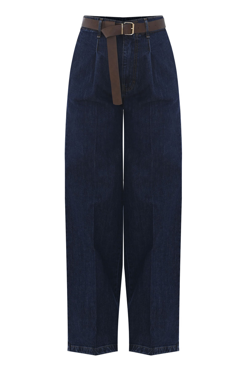 Elegant dark denim full length trousers - Trousers Denim BERT