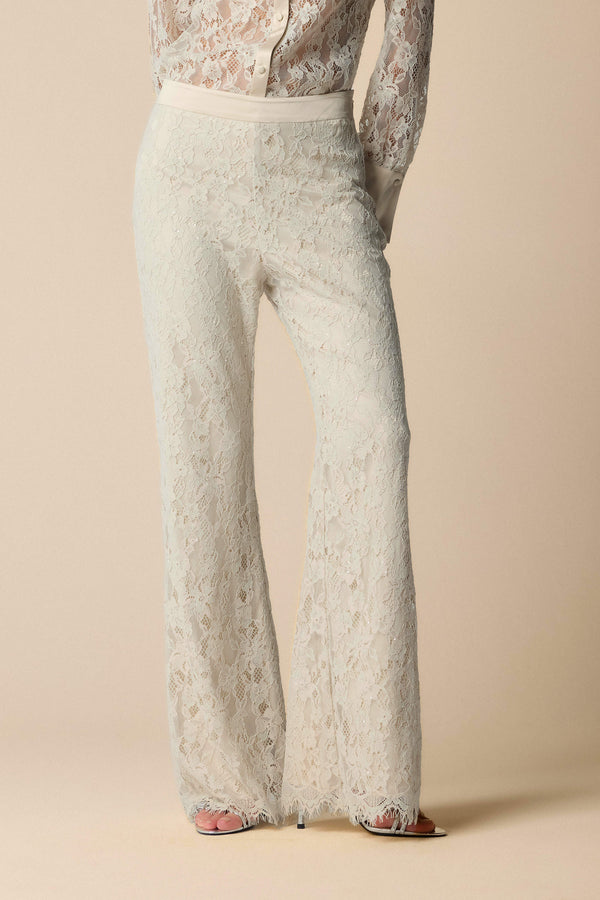 Classic white lace flared trousers - Trousers LANCELOT