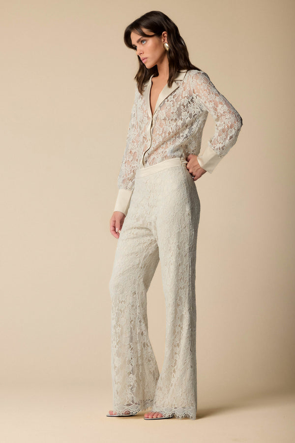 Classic white lace flared trousers - Trousers LANCELOT