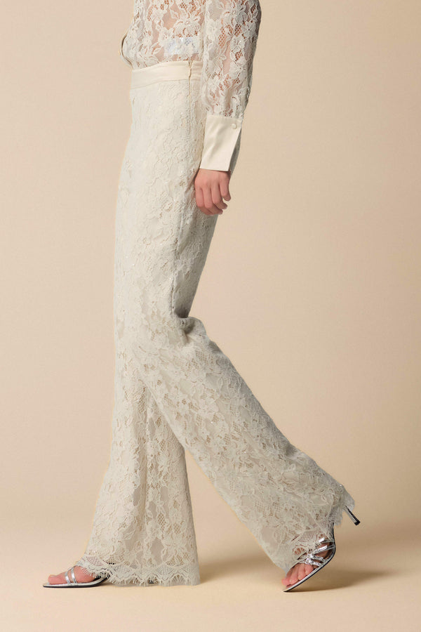 Classic white lace flared trousers - Trousers LANCELOT