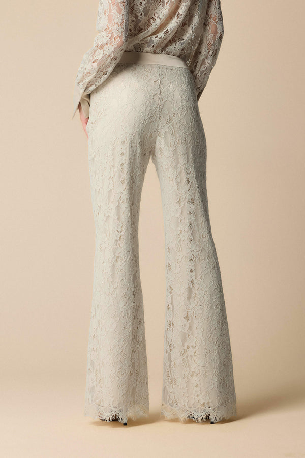 Classic white lace flared trousers - Trousers LANCELOT