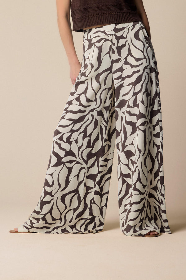 white loose fit trousers with hazelnut patterns - Trousers ELENNYS