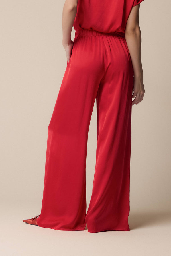 Pantalon rouge fluide avec ceinture élastiquée - Pantalon  GILBERTO