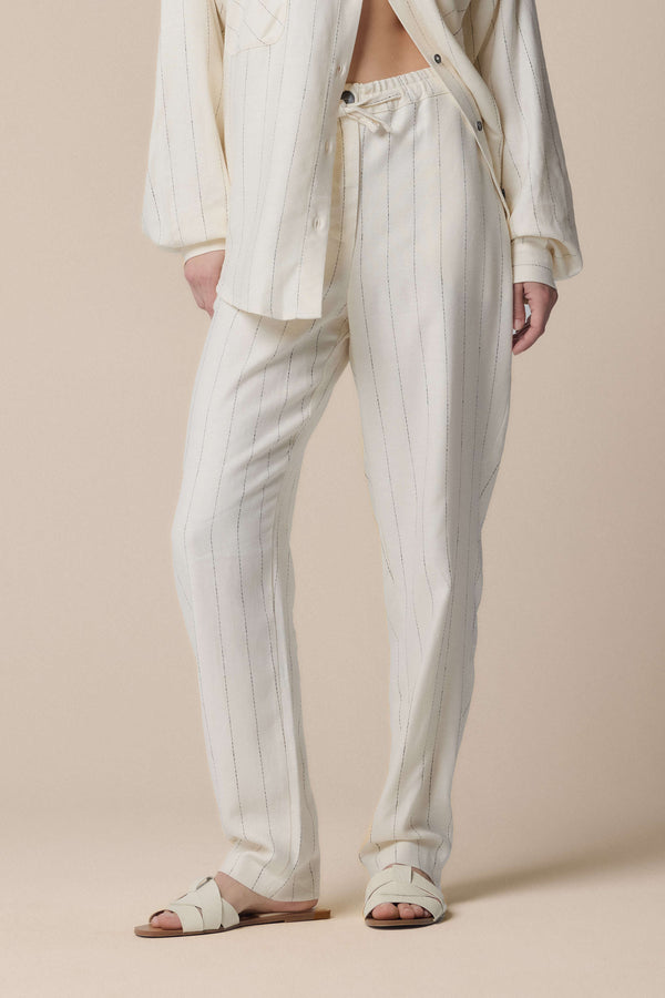 casual professional white trousers with black stripes - Trousers IRMES