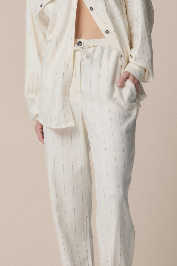 casual professional white trousers with black stripes - Trousers IRMES