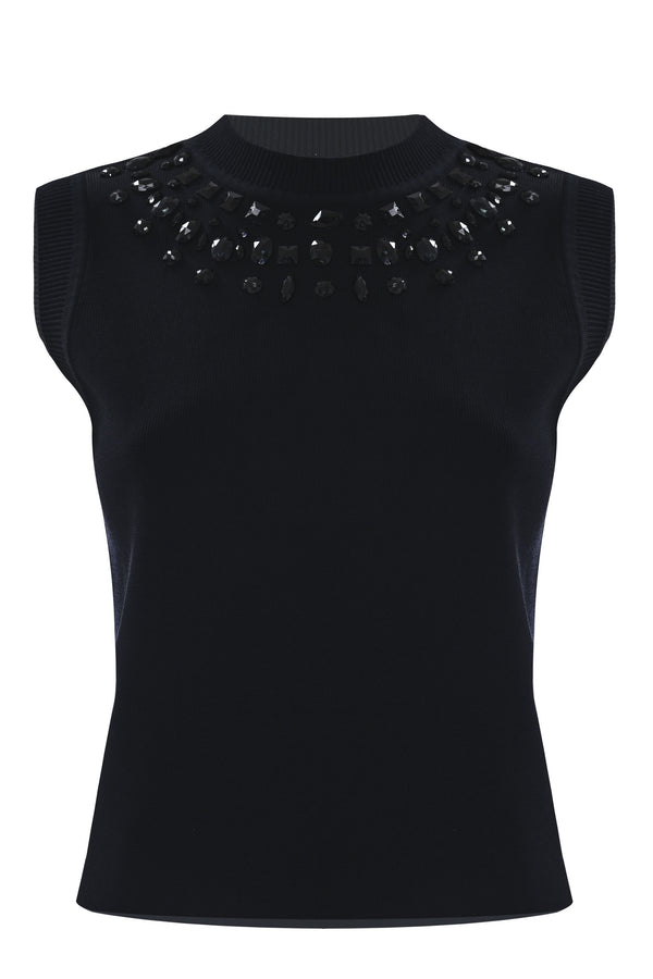 black mesh short-sleeved top with jewels - TOP Sweater M/M FRANZISKA