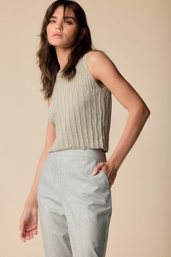 knitted grey waist-length sleeveless top - TOP Sweater NORBERTA