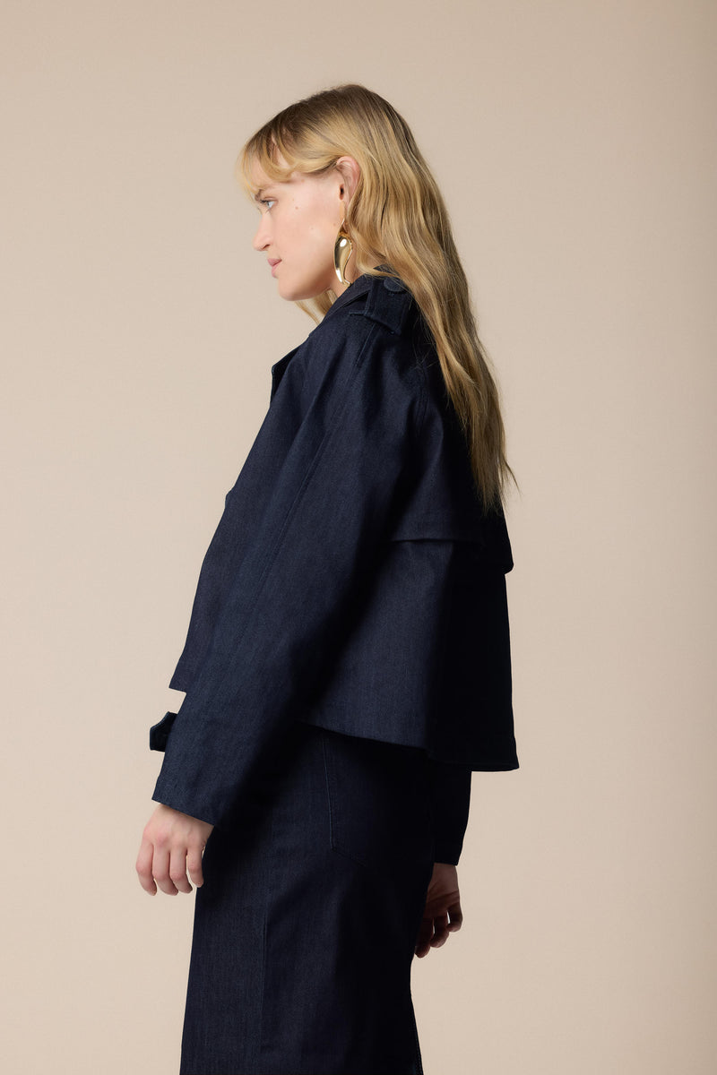 Fashion forward denim style cropped trench coat - Trench LILLI