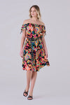 Floral patterned dress bardot neckline - Dress ORIELLAX
