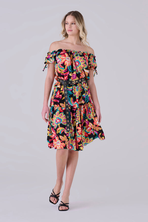 Floral patterned dress bardot neckline - Dress ORIELLAX