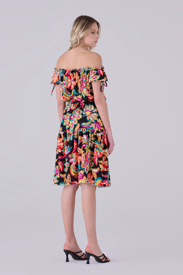 Floral patterned dress bardot neckline - Dress ORIELLAX