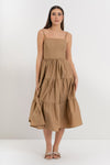Tiered cotton midi dress with adjustable straps and pockets - Skirt LARMONX