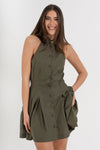 Vestido de algodón con escote halter y falda plisada - Blazer LULLAX