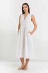 Robe midi en coton à col en V et broderie ajourée - Robe KIDADX