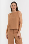 Blusa da donna senza maniche in lyocell e lino con cut-out - Blusa MOMOX
