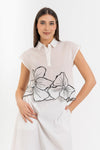 Blouse sans manches en coton à col et motif floral - Robe KARICX