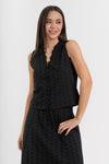 Sleeveless eyelet cotton blouse with a scalloped V-neck - Skirt MINITHX