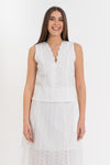 Sleeveless eyelet cotton blouse with a scalloped V-neck - Skirt MINITHX