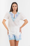 Blouse en coton à col en V, motif floral et dentelle - Blouse ORTENSIAX