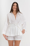 Chemise pour femme en coton avec col en V et ceinture - Blazer ISAX