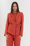 Chaqueta blazer de mujer de lino y algodón con cinturón - Vestido LUBBYX