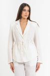 Chaqueta blazer de mujer de lino y algodón con cinturón - Vestido LUBBYX