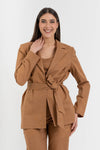 Blazer de mujer en algodón y lino con bordado y cinturón - Blazer TEMPERAX