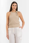 Top da donna in maglia di viscosa a costine con nodo - Top CORALINEX