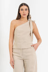 Top monospalla da donna in lino e cotone con fiocco - Top KARTHONX