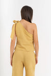 Top monospalla da donna in lino e cotone con fiocco - Top KARTHONX
