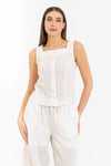 Top de algodón a rayas con escote cuadrado y botones - Pantalones MINSHELLX