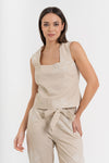 Top da donna in cotone e lino con ricamo floreale - Top TERALLX