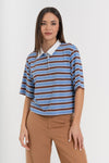 T-shirt da donna a righe in viscosa con colletto - T-shirt MIUX