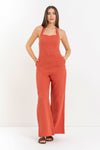 Mono de mujer de lino con escote halter y pierna ancha - Mono ALESX