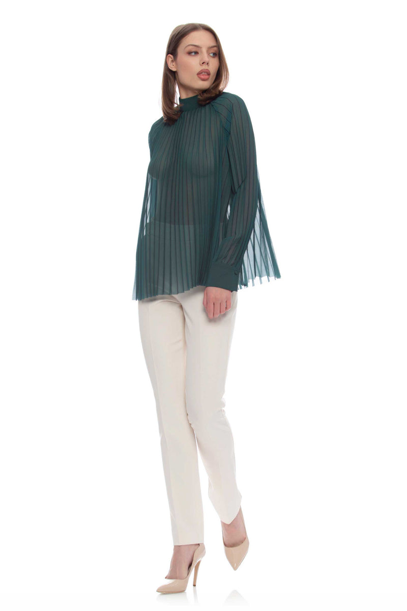 Elegant pleated blouse with long sleeves - Blouse DRENLEN