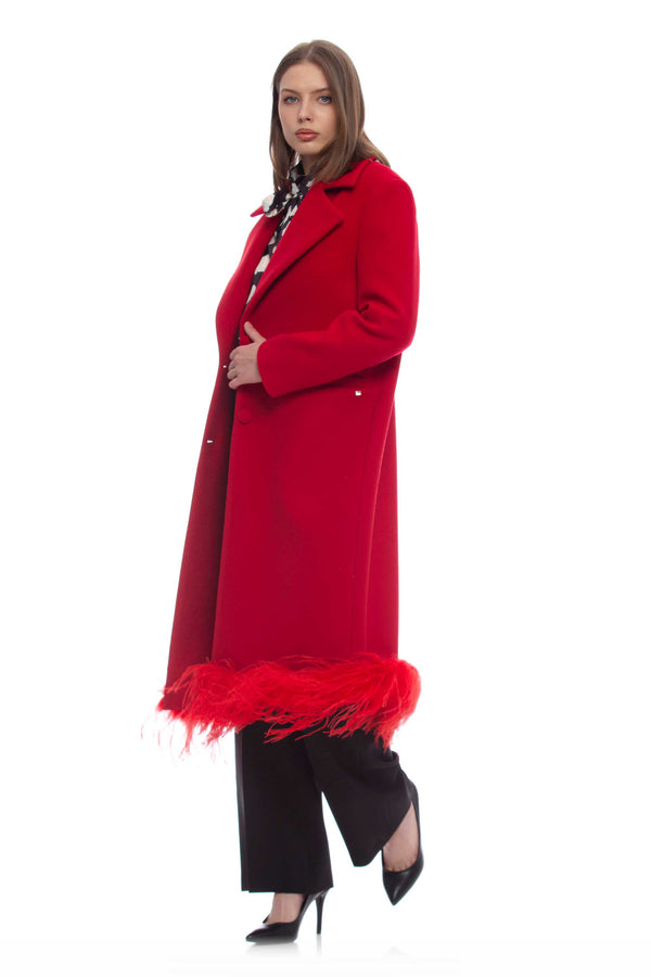 Long coat with feather fringe - Coat DAMOCLE