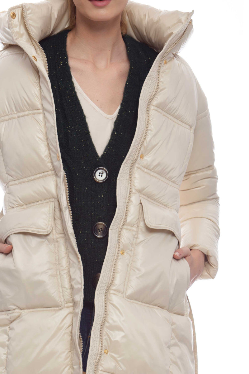 Long quilted down jacket with belt - Down jacket AGHLON