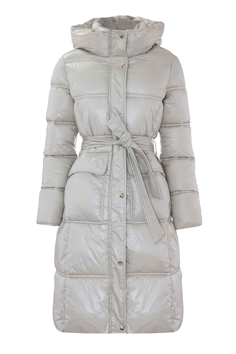 Long quilted down jacket with belt - Down jacket AGHLON