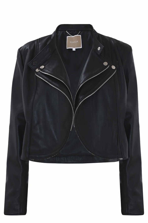 Short leather jacket with double zip - Giubbotto NAELAY
